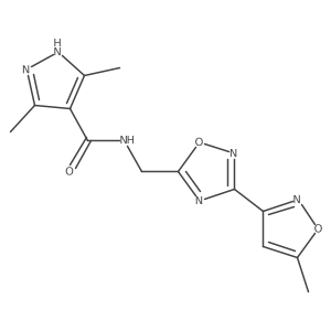 3,5-dimethyl-N-((3-(5-methylisoxazol-3-yl)-1,2,4-oxadiazol-5-yl)methyl)-1H-pyrazole-4-carboxamide结构式
