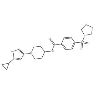 N-(1-(5-cyclopropyl-1H-pyrazol-3-yl)piperidin-4-yl)-4-(pyrrolidin-1-ylsulfonyl)benzamide Structure