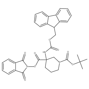 1-tert-butyl 3-(1,3-dioxo-2,3-dihydro-1H-isoindol-2-yl) 3-({[(9H-fluoren-9-yl)methoxy]carbonyl}amino)piperidine-1,3-dicarboxylate结构式