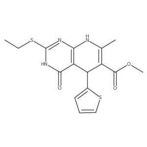 Methyl 2-(ethylthio)-7-methyl-4-oxo-5-(thiophen-2-yl)-3,4,5,8-tetrahydropyrido[2,3-d]pyrimidine-6-carboxylate结构式