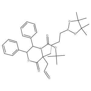 4-Morpholinecarboxylic acid, 2-oxo-3-(2-oxoethyl)-5,6-diphenyl-3-[4-(4,4,5,5-tetramethyl-1,3,2-dioxaborolan-2-yl)butyl]-, 1,1-dimethylethyl ester, (3R,5R,6S)-结构式