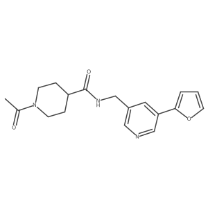 1-acetyl-N-((5-(furan-2-yl)pyridin-3-yl)methyl)piperidine-4-carboxamide Structure