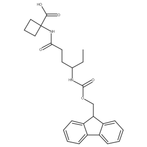 1-[4-({[(9H-fluoren-9-yl)methoxy]carbonyl}amino)hexanamido]cyclobutane-1-carboxylic acid结构式