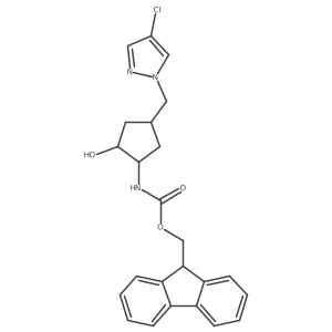 rac-(9H-fluoren-9-yl)methyl N-[(1R,2R)-4-[(4-chloro-1H-pyrazol-1-yl)methyl]-2-hydroxycyclopentyl]carbamate结构式