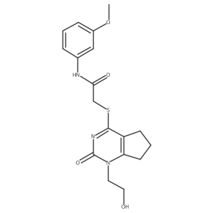 2-((1-(2-hydroxyethyl)-2-oxo-2,5,6,7-tetrahydro-1H-cyclopenta[d]pyrimidin-4-yl)thio)-N-(3-methoxyphenyl)acetamide结构式