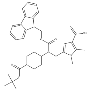 5-[({1-[(tert-butoxy)carbonyl]piperidin-4-yl}({[(9H-fluoren-9-yl)methoxy]carbonyl})amino)methyl]-1,2-dimethyl-1H-pyrrole-3-carboxylic acid结构式