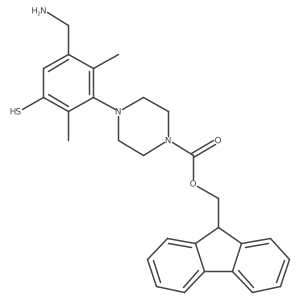 (9H-fluoren-9-yl)methyl 4-[3-(aminomethyl)-2,6-dimethyl-5-sulfanylphenyl]piperazine-1-carboxylate结构式