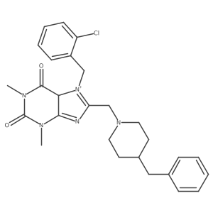 8-[(4-benzylpiperidin-1-yl)methyl]-7-[(2-chlorophenyl)methyl]-1,3-dimethyl-5H-purin-7-ium-2,6-dione结构式