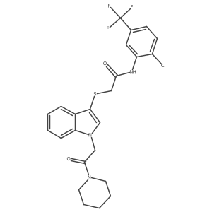 N-(2-chloro-5-(trifluoromethyl)phenyl)-2-((1-(2-oxo-2-(piperidin-1-yl)ethyl)-1H-indol-3-yl)thio)acetamide结构式