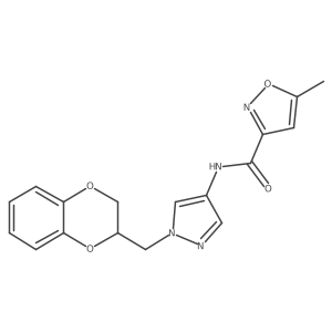 N-(1-((2,3-dihydrobenzo[b][1,4]dioxin-2-yl)methyl)-1H-pyrazol-4-yl)-5-methylisoxazole-3-carboxamide结构式