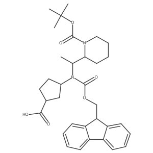 (1R,3R)-3-({1-[(2S)-1-[(tert-butoxy)carbonyl]piperidin-2-yl]ethyl}({[(9H-fluoren-9-yl)methoxy]carbonyl})amino)cyclopentane-1-carboxylic acid结构式