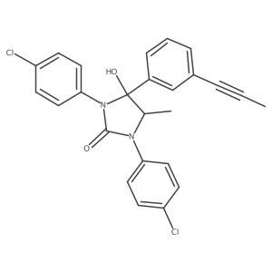 1,3-Bis(4-chlorophenyl)-4-hydroxy-5-methyl-4-[3-(1-propyn-1-yl)phenyl]-2-imidazolidinone结构式