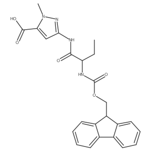 3-[(2R)-2-({[(9H-fluoren-9-yl)methoxy]carbonyl}amino)butanamido]-1-methyl-1H-pyrazole-5-carboxylic acid结构式