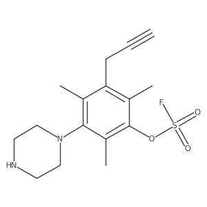 2,4,6-Trimethyl-3-(piperazin-1-yl)-5-(prop-2-yn-1-yl)phenyl sulfurofluoridate结构式