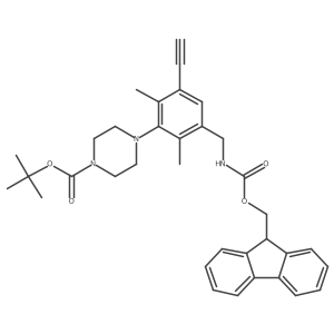 tert-butyl 4-{3-ethynyl-5-[({[(9H-fluoren-9-yl)methoxy]carbonyl}amino)methyl]-2,6-dimethylphenyl}piperazine-1-carboxylate结构式