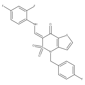 (Z)-3-(((2,4-difluorophenyl)amino)methylene)-1-(4-fluorobenzyl)-1H-thieno[3,2-c][1,2]thiazin-4(3H)-one 2,2-dioxide结构式