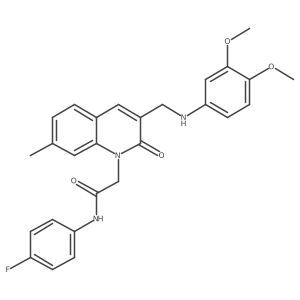 2-(3-(((3,4-dimethoxyphenyl)amino)methyl)-7-methyl-2-oxoquinolin-1(2H)-yl)-N-(4-fluorophenyl)acetamide结构式