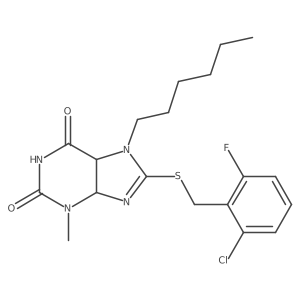 8-{[(2-chloro-6-fluorophenyl)methyl]sulfanyl}-7-hexyl-3-methyl-2,3,6,7-tetrahydro-1H-purine-2,6-dione结构式