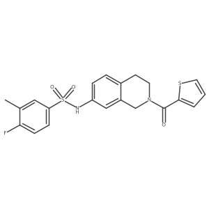 4-fluoro-3-methyl-N-(2-(thiophene-2-carbonyl)-1,2,3,4-tetrahydroisoquinolin-7-yl)benzenesulfonamide结构式