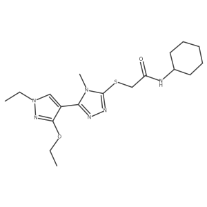 N-cyclohexyl-2-((5-(3-ethoxy-1-ethyl-1H-pyrazol-4-yl)-4-methyl-4H-1,2,4-triazol-3-yl)thio)acetamide结构式