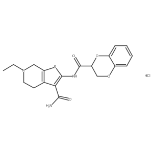 2-(2,3-Dihydrobenzo[b][1,4]dioxine-2-carboxamido)-6-ethyl-4,5,6,7-tetrahydrothieno[2,3-c]pyridine-3-carboxamide hydrochloride结构式