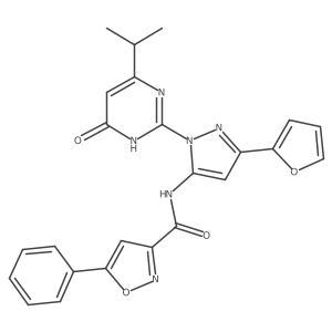 N-(3-(furan-2-yl)-1-(4-isopropyl-6-oxo-1,6-dihydropyrimidin-2-yl)-1H-pyrazol-5-yl)-5-phenylisoxazole-3-carboxamide结构式