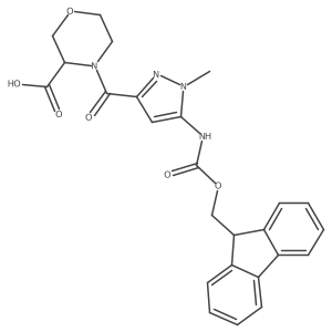 4-[5-({[(9H-fluoren-9-yl)methoxy]carbonyl}amino)-1-methyl-1H-pyrazole-3-carbonyl]morpholine-3-carboxylic acid结构式