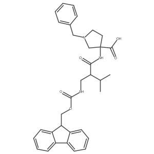 1-benzyl-3-{2-[({[(9H-fluoren-9-yl)methoxy]carbonyl}amino)methyl]-3-methylbutanamido}pyrrolidine-3-carboxylic acid Structure