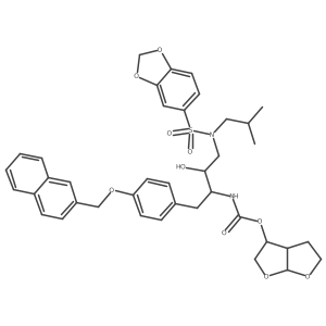 Carbamic acid, [(1S,2R)-3-[(1,3-benzodioxol-5-ylsulfonyl)(2-methylpropyl)amino]-2-hydroxy-1-[[4-(2-naphthalenylmethoxy)phenyl]methyl]propyl]-, (3R,3aS,6aR)-hexahydrofuro[2,3-b]furan-3-yl ester Structure