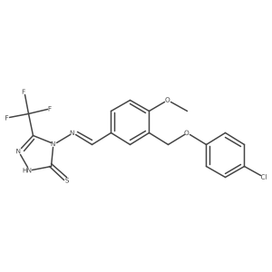4-{[(E)-{3-[(4-chlorophenoxy)methyl]-4-methoxyphenyl}methylidene]amino}-5-(trifluoromethyl)-4H-1,2,4-triazole-3-thiol结构式