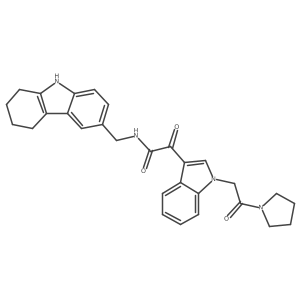 2-oxo-2-(1-(2-oxo-2-(pyrrolidin-1-yl)ethyl)-1H-indol-3-yl)-N-((2,3,4,9-tetrahydro-1H-carbazol-6-yl)methyl)acetamide结构式