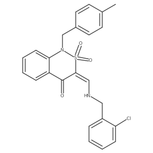 (3E)-3-{[(2-chlorobenzyl)amino]methylene}-1-(4-methylbenzyl)-1H-2,1-benzothiazin-4(3H)-one 2,2-dioxide Structure