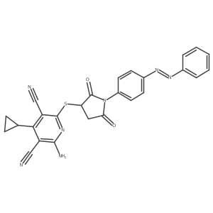 2-amino-4-cyclopropyl-6-[(2,5-dioxo-1-{4-[(E)-phenyldiazenyl]phenyl}pyrrolidin-3-yl)thio]pyridine-3,5-dicarbonitrile Structure