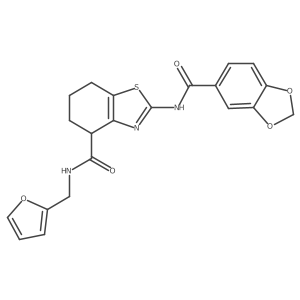 2-(benzo[d][1,3]dioxole-5-carboxamido)-N-(furan-2-ylmethyl)-4,5,6,7-tetrahydrobenzo[d]thiazole-4-carboxamide结构式