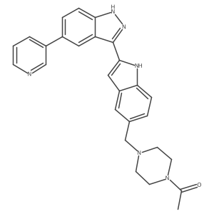 1-[4-[[2-[5-(3-Pyridinyl)-1H-indazol-3-yl]-1H-indol-5-yl]methyl]-1-piperazinyl]ethanone结构式