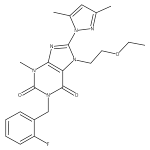 8-(3,5-dimethyl-1H-pyrazol-1-yl)-7-(2-ethoxyethyl)-1-(2-fluorobenzyl)-3-methyl-1H-purine-2,6(3H,7H)-dione Structure