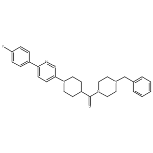 O=C(C1CCN(c2ccc(-c3ccc(F)cc3)nn2)CC1)N1CCN(Cc2ccccc2)CC1结构式