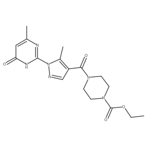 ethyl 4-[5-methyl-1-(4-methyl-6-oxo-1,6-dihydropyrimidin-2-yl)-1H-pyrazole-4-carbonyl]piperazine-1-carboxylate Structure