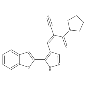 3-[3-(1-benzofuran-2-yl)-1H-pyrazol-4-yl]-2-(pyrrolidine-1-carbonyl)prop-2-enenitrile Structure
