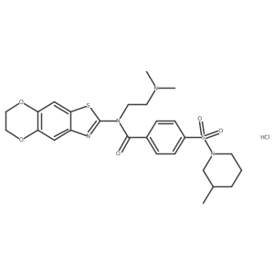N-(6,7-dihydro-[1,4]dioxino[2',3':4,5]benzo[1,2-d]thiazol-2-yl)-N-(2-(dimethylamino)ethyl)-4-((3-methylpiperidin-1-yl)sulfonyl)benzamide hydrochloride结构式