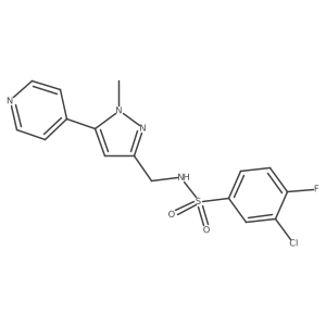 3-chloro-4-fluoro-N-((1-methyl-5-(pyridin-4-yl)-1H-pyrazol-3-yl)methyl)benzenesulfonamide Structure