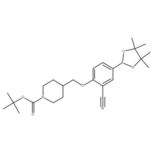 tert-Butyl 4-((2-cyano-4-(4,4,5,5-tetramethyl-1,3,2-dioxaborolan-2-yl)phenoxy)methyl)piperidine-1-carboxylate Structure
