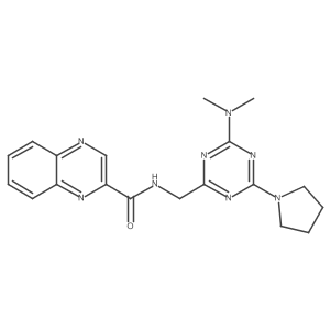 N-((4-(dimethylamino)-6-(pyrrolidin-1-yl)-1,3,5-triazin-2-yl)methyl)quinoxaline-2-carboxamide结构式