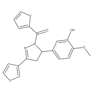 furan-2-yl(5-(3-hydroxy-4-methoxyphenyl)-3-(thiophen-3-yl)-4,5-dihydro-1H-pyrazol-1-yl)methanone Structure