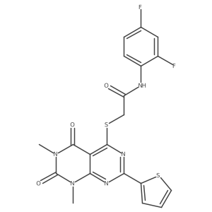 N-(2,4-difluorophenyl)-2-((6,8-dimethyl-5,7-dioxo-2-(thiophen-2-yl)-5,6,7,8-tetrahydropyrimido[4,5-d]pyrimidin-4-yl)thio)acetamide结构式