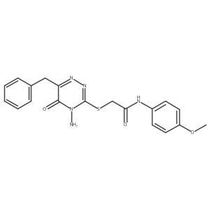 2-[(4-amino-6-benzyl-5-oxo-4,5-dihydro-1,2,4-triazin-3-yl)sulfanyl]-N-(4-methoxyphenyl)acetamide结构式