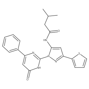 3-methyl-N-[1-(6-oxo-4-phenyl-1,6-dihydropyrimidin-2-yl)-3-(thiophen-2-yl)-1H-pyrazol-5-yl]butanamide结构式
