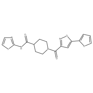 1-(5-(furan-2-yl)isoxazole-3-carbonyl)-N-(thiazol-2-yl)piperidine-4-carboxamide结构式