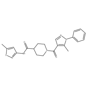 1-(5-methyl-1-phenyl-1H-pyrazole-4-carbonyl)-N-(5-methylisoxazol-3-yl)piperidine-4-carboxamide结构式