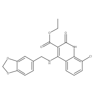 Ethyl 4-((benzo[d][1,3]dioxol-5-ylmethyl)amino)-8-chloro-2-oxo-1,2-dihydroquinoline-3-carboxylate结构式